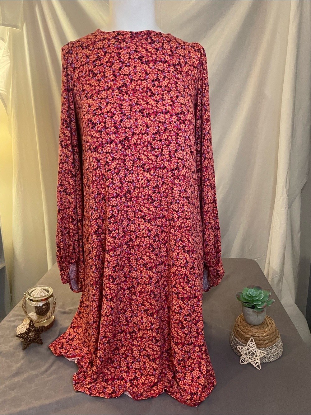 ASOS Pink Floral Long Sleeve Swing Dress